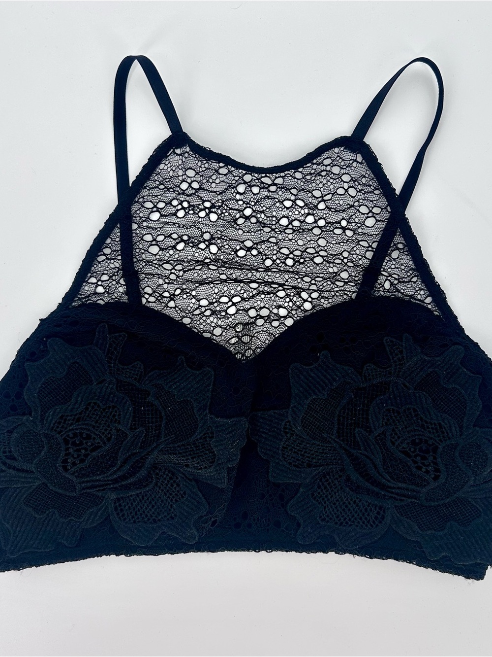 Urban Outfitters Black Lace Bralette Mesh Floral Applique Sheer Boho Goth Top